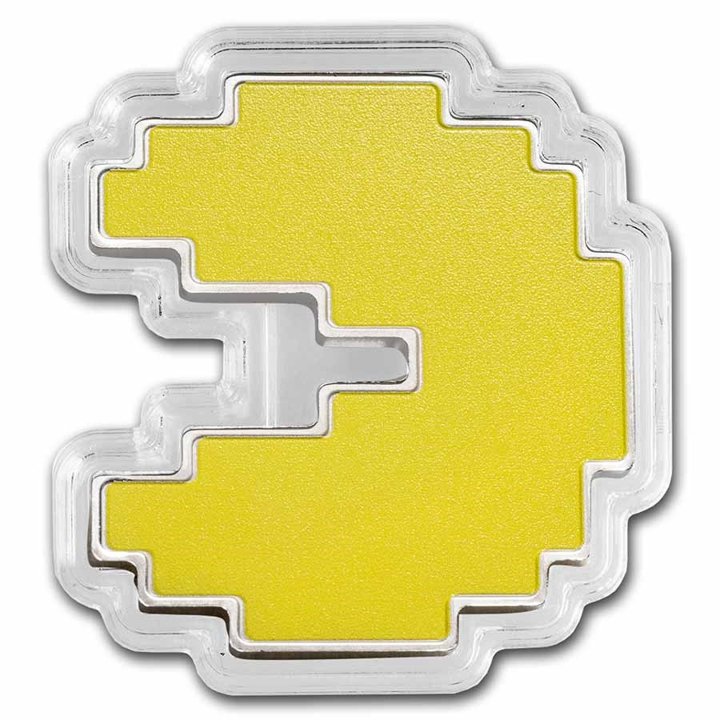 Niue: PAC-MAN kolorowany 1 uncja Srebra 2022 Proof Shaped Coin