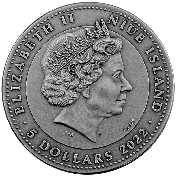 Niue: Pantokrator pozłacany $5 Srebro 2022 Antique Finish 