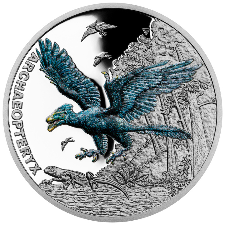 Niue: Prehistoric World - Archaeopteryx kolorowany $1 Srebro 2023 Proof