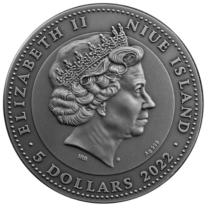 Niue: Słoń Bojowy pozłacany $5 Srebro 2022 High Relief Antiqued Coin