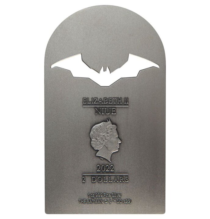 Niue: The Batman - I Am The Shadows kolorowany 1 uncja Srebra 2022 Antiqued Coin