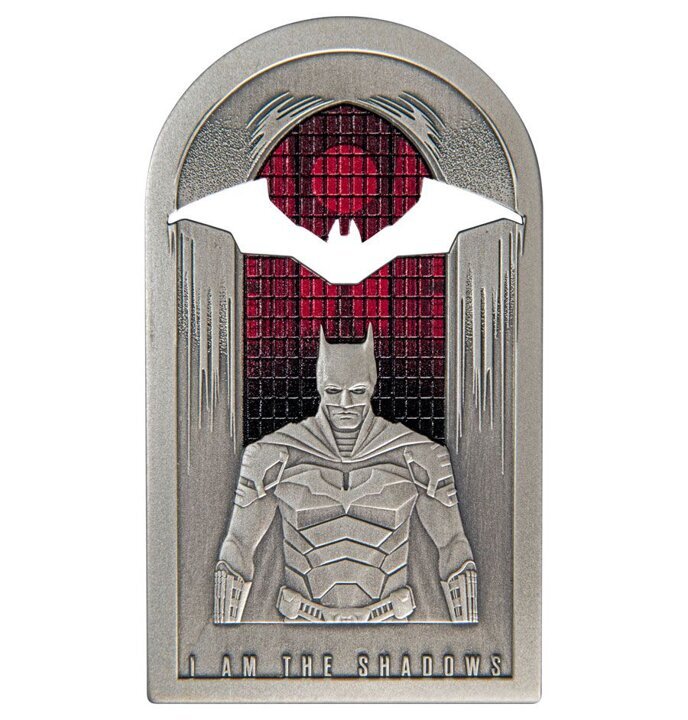 Niue: The Batman - I Am The Shadows kolorowany 1 uncja Srebra 2022 Antiqued Coin