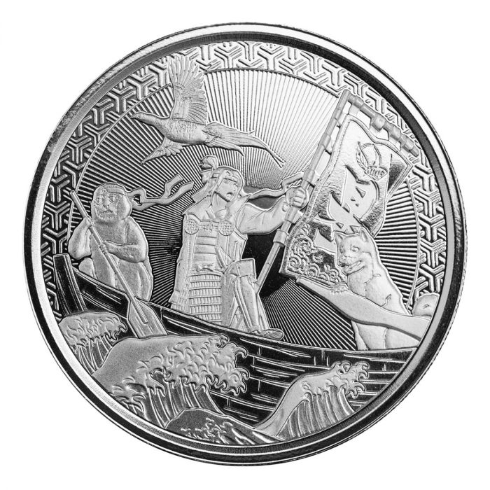 Samoa: Legends of Japan Series - Momotaro Onto Demon Island in Anime Style 1 uncja Srebra 2021 Antiqued Coin