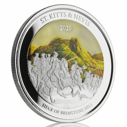 St. Kitts & Nevis: Siege of Brimstone Hill kolorowany 1 uncja Srebra 2020 Proof