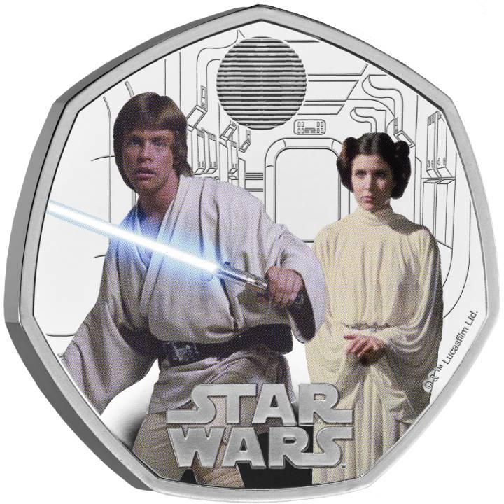 Star Wars: Luke Skywalker and Princess Leia kolorowany 50p Srebro 2023 Proof 