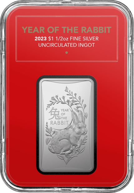 Sztabko Moneta Lunar: Rok Królika 1/2 uncji Srebra 2023 Frosted Ingot