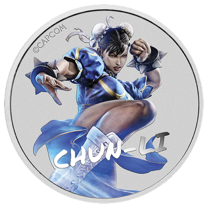 Tuvalu: Street Fighter - Chun Li kolorowana 1 uncja Srebra 2022