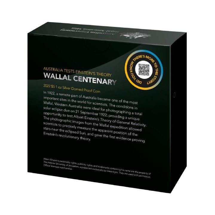 Wallal Centenary - Australia Tests Einstein's Theory 1 uncja Srebra 2022 Proof Domed Coin