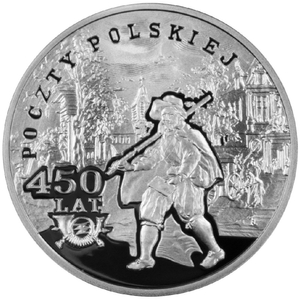 450 lat Poczty Polskiej kolorowany 10 zł Srebro 2008 Proof