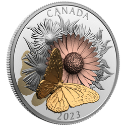 Canada: The Monarch and the Bloom kolorowany, pozłacany $50 Srebro 2023 Proof 