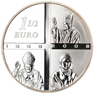 Francja: Lourdes 150e Anniversaire 1,5 Euro Srebro 2008 Proof