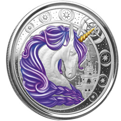 Ghana: Unicorn "Aurora" kolorowana 1 uncja Srebra 2023 Proof (moneta w karcie)