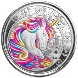 Ghana: Unicorn "Blossom" kolorowany 1 uncja Srebra 2023 Proof (moneta w karcie)