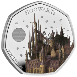 Harry Potter: Hogwarts School of Witchcraft and Wizardry kolorowany 50p Srebro 2023 Proof 