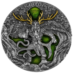 Niue: Cernunnos pozłacany $5 Srebro 2022 High Relief Antiqued Coin