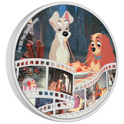 Niue: Disney Cinema Masterpieces - Lady and the Tramp kolorowany 3 uncje Srebra 2023 Proof