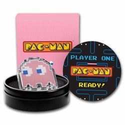 Niue: PAC-MAN GHOST "PINKY" kolorowany 1 uncja Srebra 2022 Proof Shaped Coin