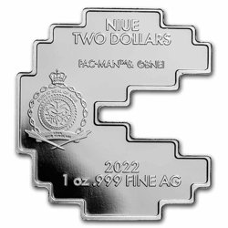 Niue: PAC-MAN kolorowany 1 uncja Srebra 2022 Proof Shaped Coin