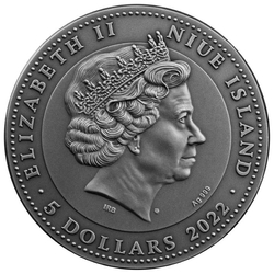 Niue: Słoń Bojowy pozłacany $5 Srebro 2022 High Relief Antiqued Coin