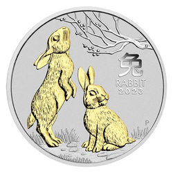 Perth Mint: Lunar III - Rok Królika pozłacany 1 uncja Srebra 2023 (bez etui)