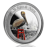 St. Kitts & Nevis: Brown Pelican kolorowany 1 uncja Srebra 2019 Proof