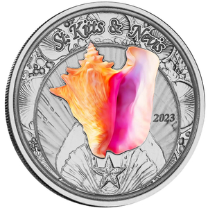 St. Kitts & Nevis: Conch Shell kolorowany 1 uncja Srebra 2023 Proof