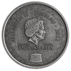 Tokelau: Komodo Dragon 1 uncja Srebra 2022 Antiqued Coin 