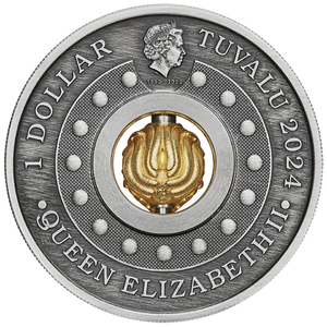 Tuvalu: Lunar III - Rok Smoka 1 uncja Srebra 2024 Rotating Charm Antiqued Coin