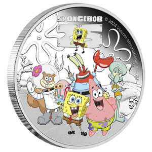 Tuvalu: SpongeBob & Friends kolorowany 1 uncja Srebra 2024 Proof