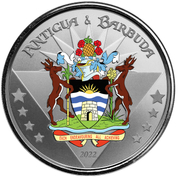 Antigua y Barbuda: Coat of Arms kolorowany 1 uncja Srebra 2022 Proof