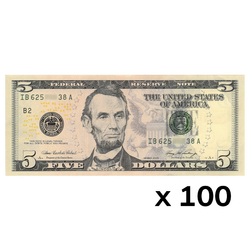 Billete USA 5 Dólares (5 U.S. dollars / 5 USD) UNC 100 piezas