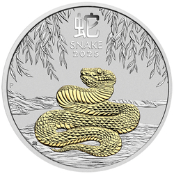 Casa de la Moneda de Perth: Lunar III - Año de la Serpiente 1 oz Plata 2025 Dorada (en estuche de presentación)