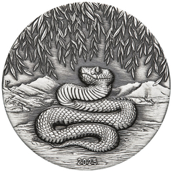 Casa de la Moneda de Perth: Lunar III - Año de la Serpiente 2 oz Plata 2025 Antiqued Coin