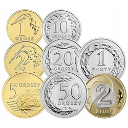 Conjunto de monedas de circulación 1 gr - 2 zloty 2024 UNC