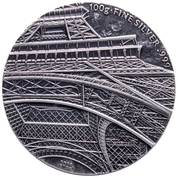 Czad: Tina's View - Torre Eiffel de París 100 gramów Srebra 2022 High Relief Antiqued Coin