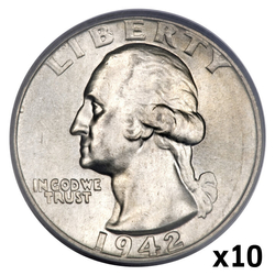 ESTADOS UNIDOS: 25 Cents - Quarter Dollar (0,25 USD) Silver Various Annuities (muestra Ag.900) Circulante 10 piezas