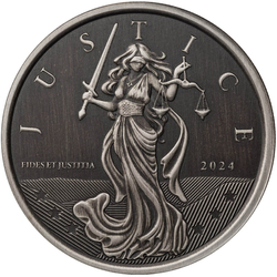 Gibraltar: Lady Justice 1 uncja Srebra 2024 Antiqued Coin