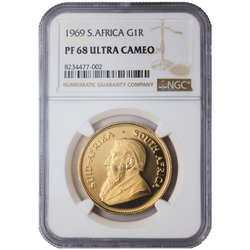 Krugerrand 1 oz Oro 1969 Proof PF68 Ultra Cameo	