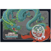 Mitos y Leyendas Chinos: Dragón y Koi de color azul-rojo (versión con moneda en tarjeta) 1 oz Plata 2023