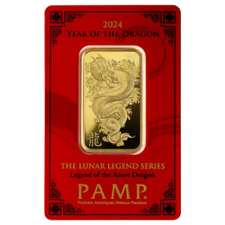 Pamp Año del Dragón - Leyenda del Dragón Azul barra 1 oz Oro 2024 LBMA