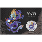 Perth Mint: Lunar III - Año del Dragón 'Purple Dragon' coloured 1 oz Plata 2024 (moneda en cartoncillo)