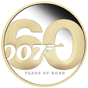 Tuvalu: James Bond 60 Aniversario bañado en oro 2 oz Plata 2022 Proof