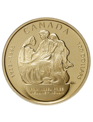 75º Aniversario del Premio Nobel por el descubrimiento de la insulina 1/4 oz Oro 1998 Proof