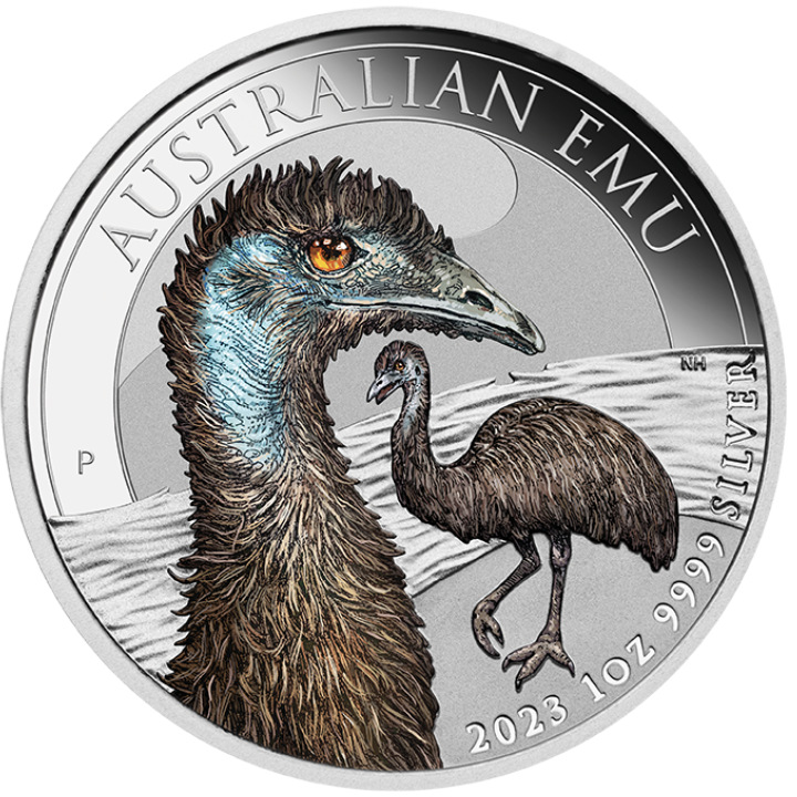 Australijski Emu kolorowany 1 uncja Srebra 2023