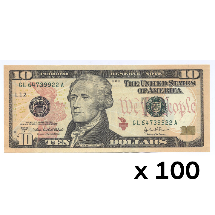 Billete de 10 dólares estadounidenses (10 dólares / 10 USD) UNC 100 unidades