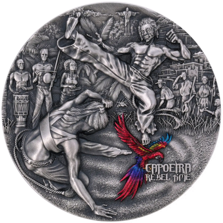 Cameroon: Rebel Time - Capoeira kolorowany 2 uncje Srebra 2023 Antiqued Coin