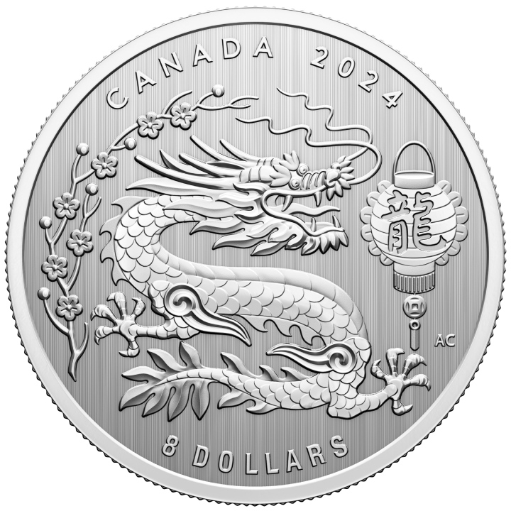 Canadá: Año Lunar del Dragón 1/4 oz Plata 2024 Especimen