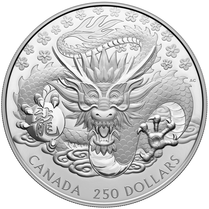 Canadá: Año Lunar del Dragón $250 Plata 2024 Proof