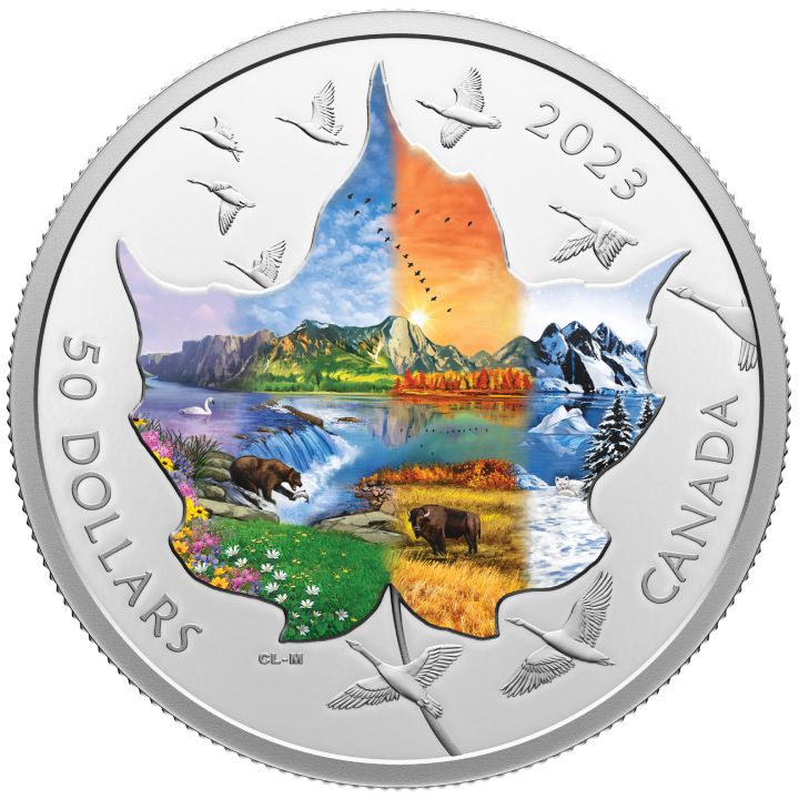 Canadá: Collage Canadiense - Cuatro Estaciones de color 3 oz Plata 2023 Proof