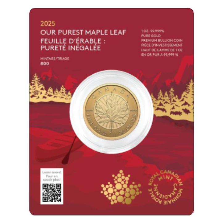 Canadá: "Nuestra hoja de arce más pura". - Hoja de Arce Canadiense 1 oz Oro 2025